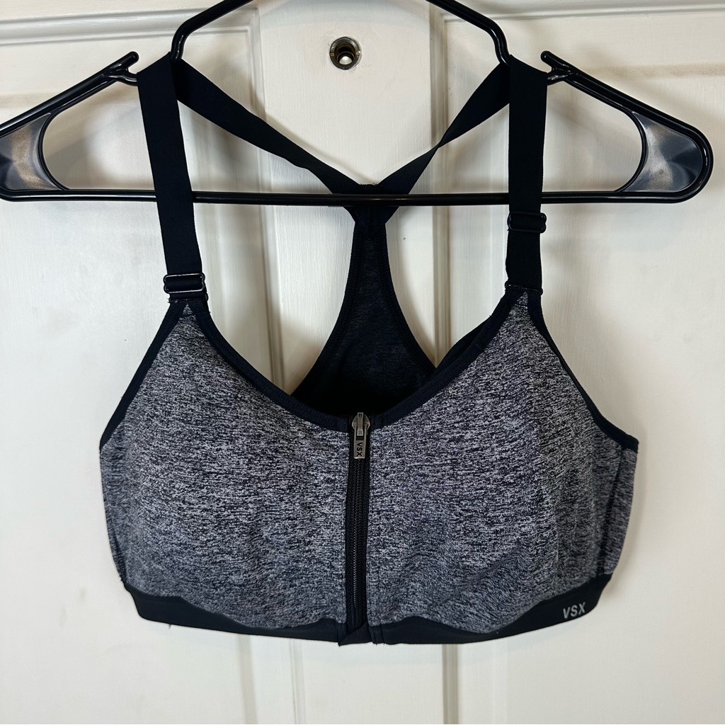 Vsx Heathered Gray And Black Zip Sports Bra